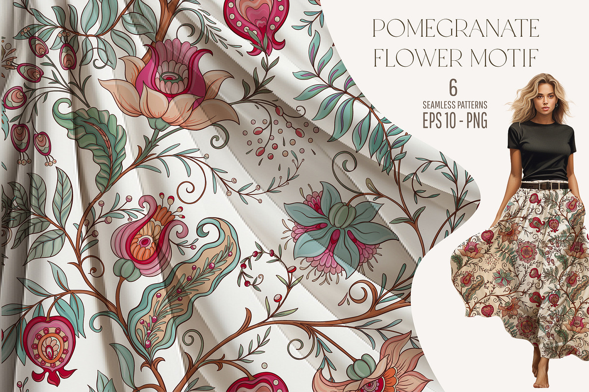 Pomegranate flower seamless patterns, a Pattern Graphic by Elen-Lane (Photo 1 of 6)