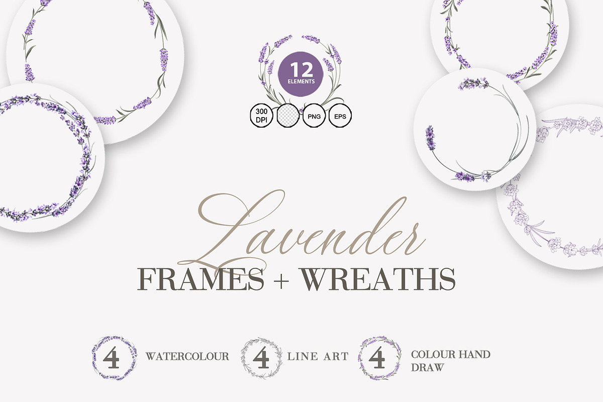 Lavender wreath flower frame png, an Illustration by Kotkoa (Photo 1 of 8)