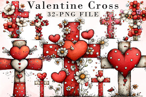 Whimsical Valentine Cross Clipart, an Illustration by Libby Wishes