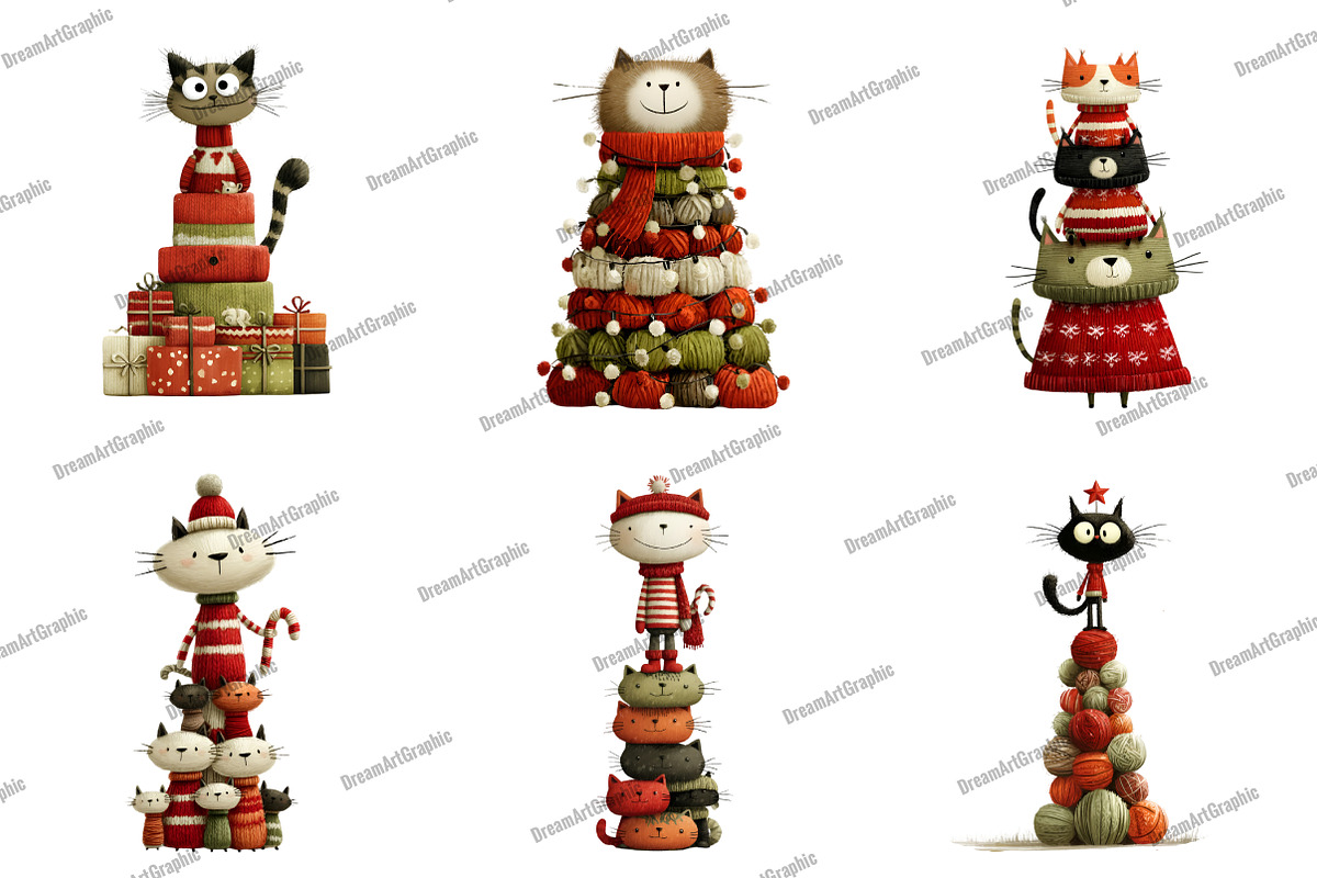 Knitted Cat Christmas Tree Clipart, an Illustration by DreamArtGraphic (Photo 2 of 5)