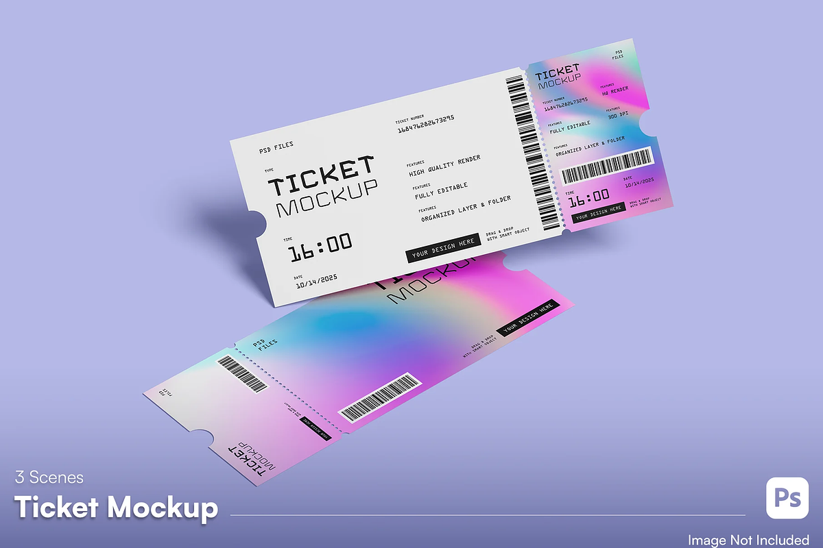 Event Ticket Mockup Set, a Merchandise Mockup by graphicsauce (Photo 1 of 4)