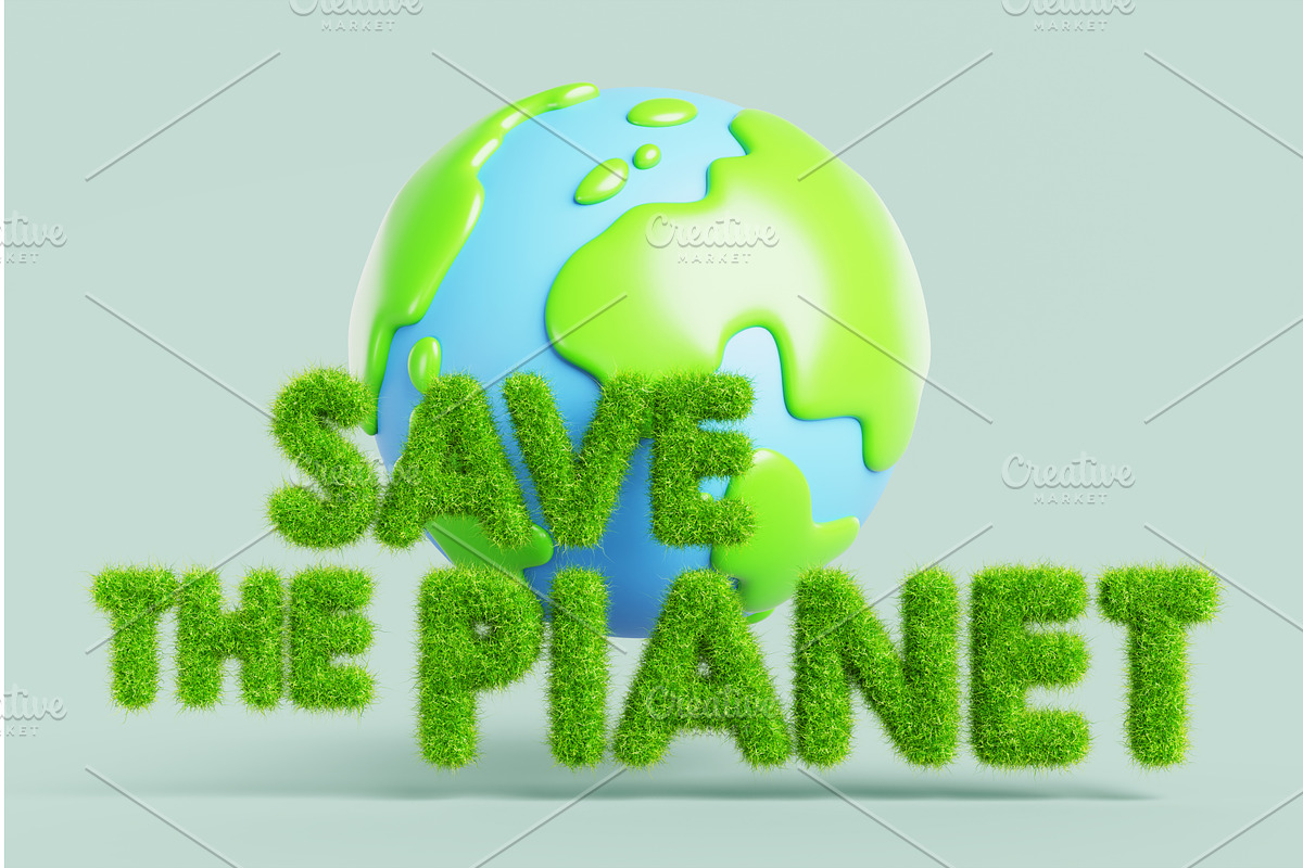 3d save the planet cartoon banner, a Plants & Tree 3D Model by Marozhkastudio