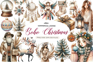 Boho Christmas Clipart Bundle, an Illustration by CreationArt