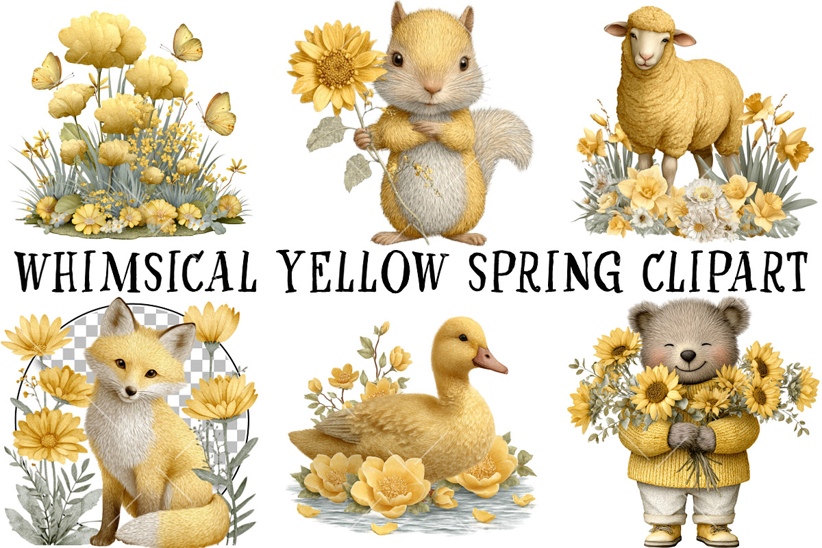 Whimsical Yellow Spring Clipart, an Illustration by OK Design (Photo 2 of 6)