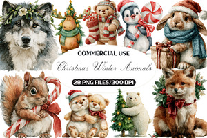 Watercolor Christmas Winter Animals, a Seasonal Illustration by Black Bird Studio