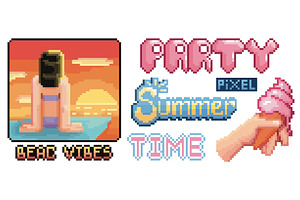 Retro pixel summer sticker designs, a Sport Illustration by art PVP - market