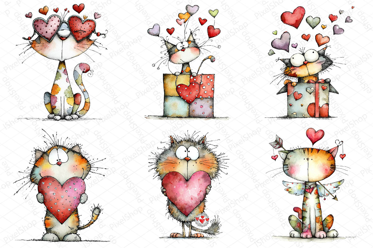 Quirky Valentine Cats Clipart, an Illustration by DreamPrint404 (Photo 6 of 6)