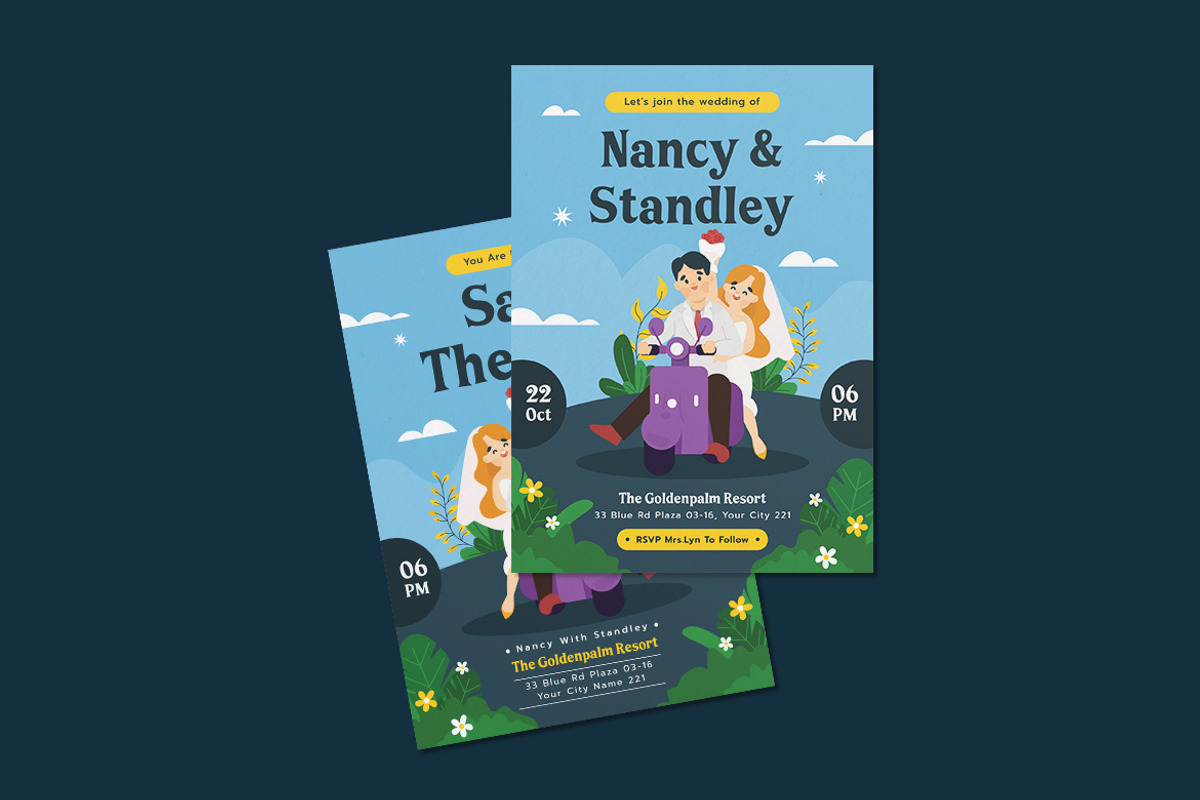 Scooter Wedding Invitation Template, an Invitation Template by iDoodle Studio (Photo 2 of 4)