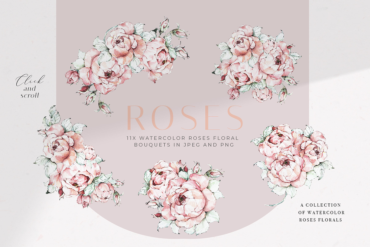 Watercolor Roses Clipart, an Illustration by WalaPalette (Photo 2 of 11)