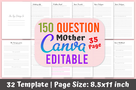 150 question for mother Canva, a Stationery Template by Designmela01