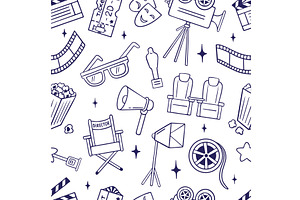 Doodle cinema seamless pattern. Hand, a Sport Illustration by Valerie Bodnar