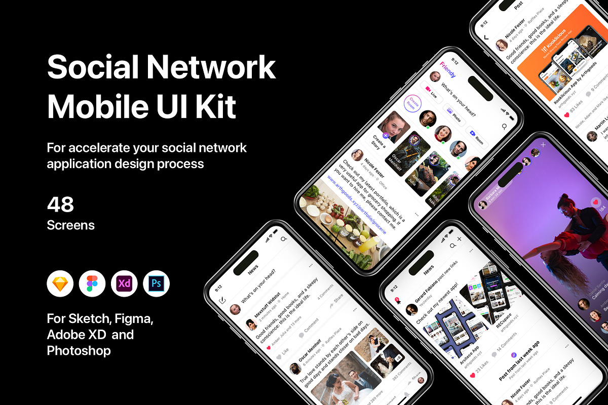 Social Network Mobile UI Kit, an UI Kit Template by flr.24 (Photo 1 of 2)