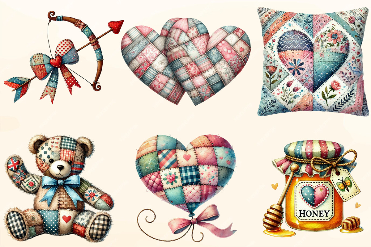 Patchwork Valentine's Day Clipart, a Work Illustration by OK Design (Photo 2 of 4)
