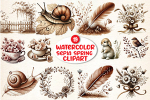Sepia Spring Clipart Bundle, an Illustration by DreamArtGraphic