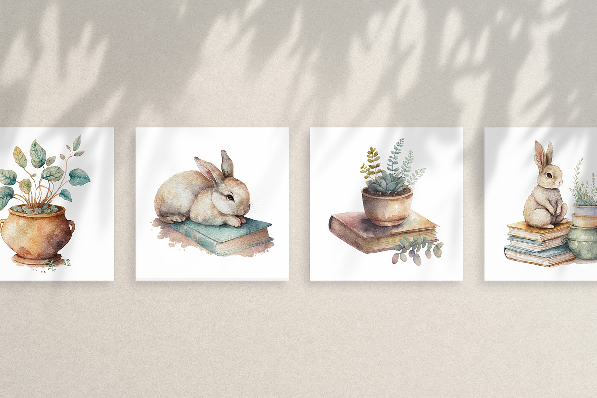 Bunny and Books. Watercolor rabbit, an Animal Illustration by AlineArtStore (Photo 5 of 15)