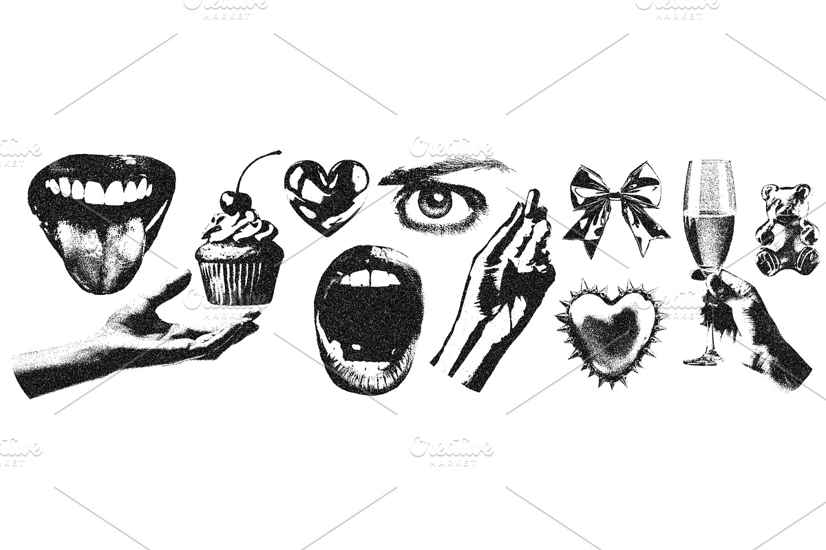 Eye, mouth, hand, heart, gummy bear, an Illustration by Simple Patterns