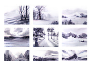 Watercolor Winter Landscapes Set, a Texture Illustration by Nuburu (Thumbnail 4 of 14)