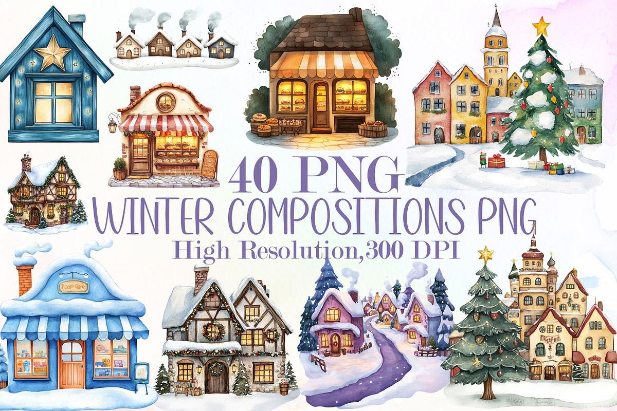 Little Town Winter Compositions PNG, an Illustration by Sublimation Artist (Photo 1 of 6)