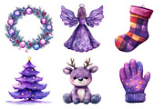 Watercolor Purple Christmas Clipart, an Illustration by Daily.Designs (Thumbnail 3 of 5)