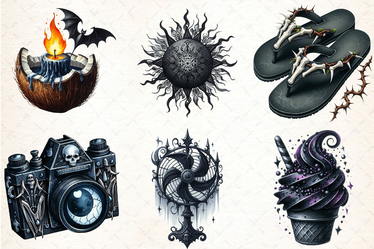 Gothic Summer Sublimation Clipart, an Illustration by DreamCafeArt (Photo 2 of 4)