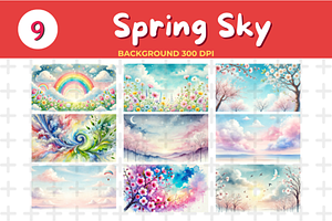 Watercolor Spring Sky Background JPG