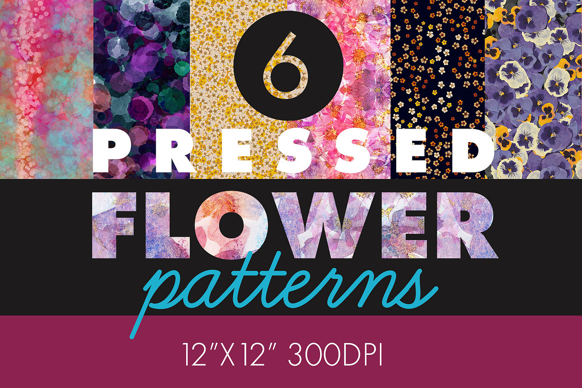 6 Pressed Flower Patterns, a Pattern Graphic by Tara Leigh Designs ...