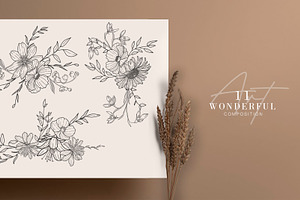 123 Floral Line Art Elegant Botanic