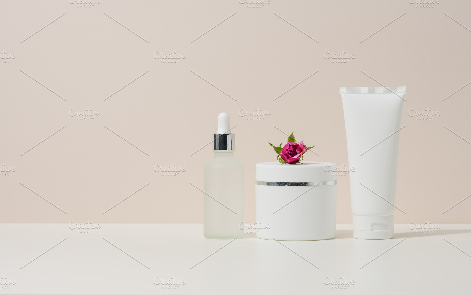 empty white plastic tubes and jars for cosmetics. Packaging for, a Beauty & Fashion Photo by ndanko