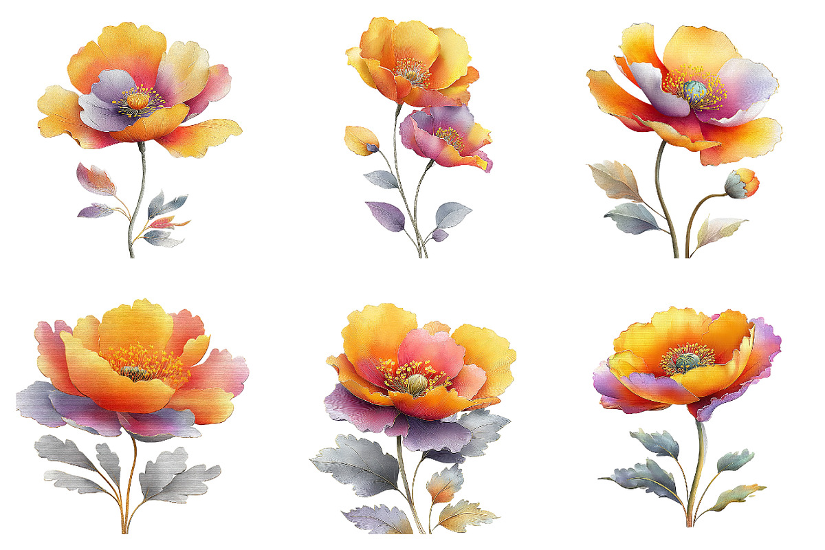 Whimsical spring poppy flowers Png, an Illustration by SinaCreation (Photo 4 of 11)