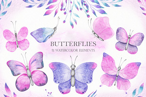 Watercolor butterflies clipart
