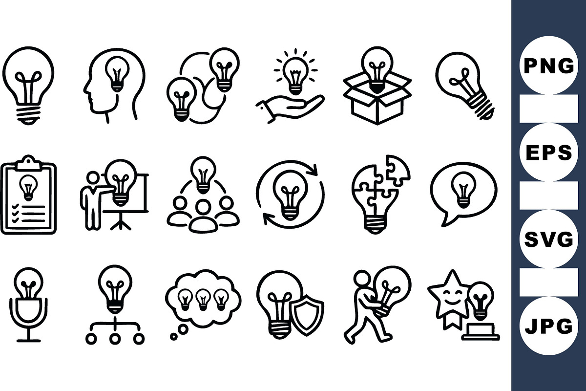 Innovative Lightbulb Icon Set, an Illustration by designvectx (Photo 1 of 3)