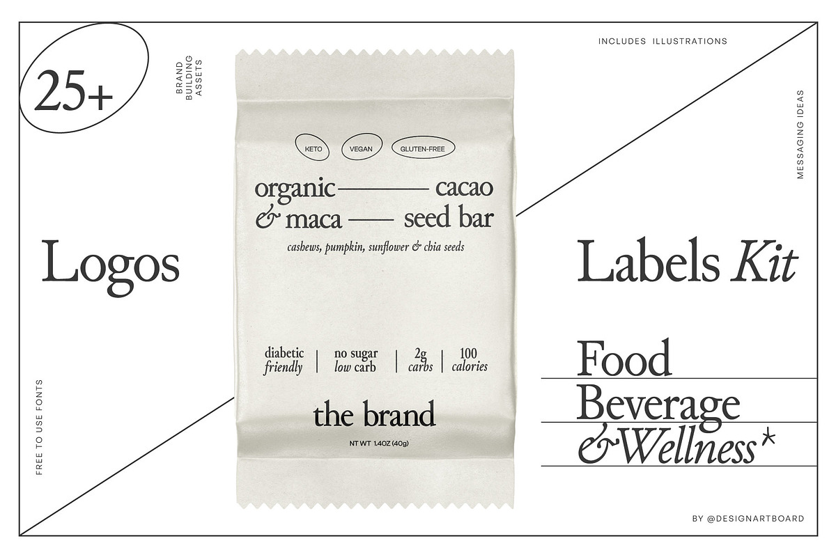 Food Logos & Packaging Kit Vol. 01, a Branding & Logo Template by @designartboard (Photo 1 of 28)