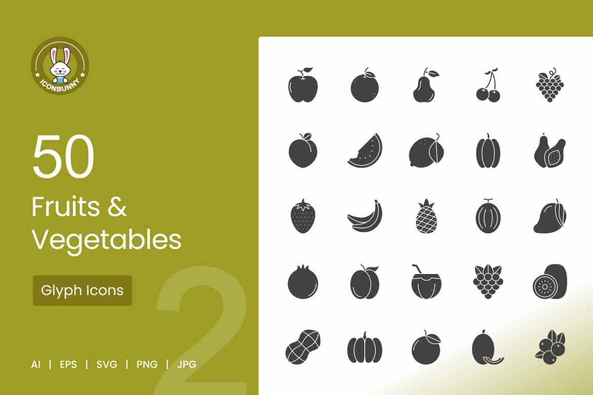 Fruits & Vegetables Glyph Icons, an Icon by IconBunny (Photo 1 of 2)