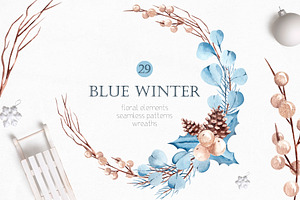 Watercolor Blue Winter Clipart