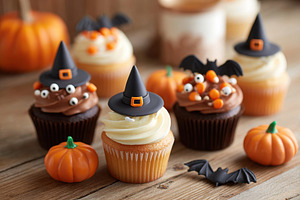 Festive cupcakes decorated for halloween holiday, a Food & Drink Photo by AlyaAnd