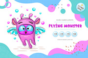 Cute cartoon flying monster. Tshirt., an Animal Illustration by KENO Mascots (Thumbnail 1 of 4)