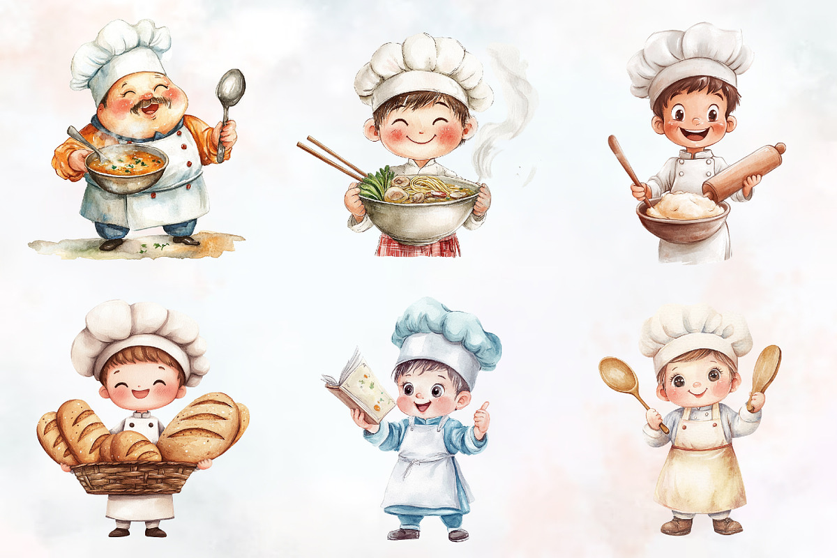 Chef Watercolor Cliparts, an Illustration by RobertsArt (Photo 5 of 7)