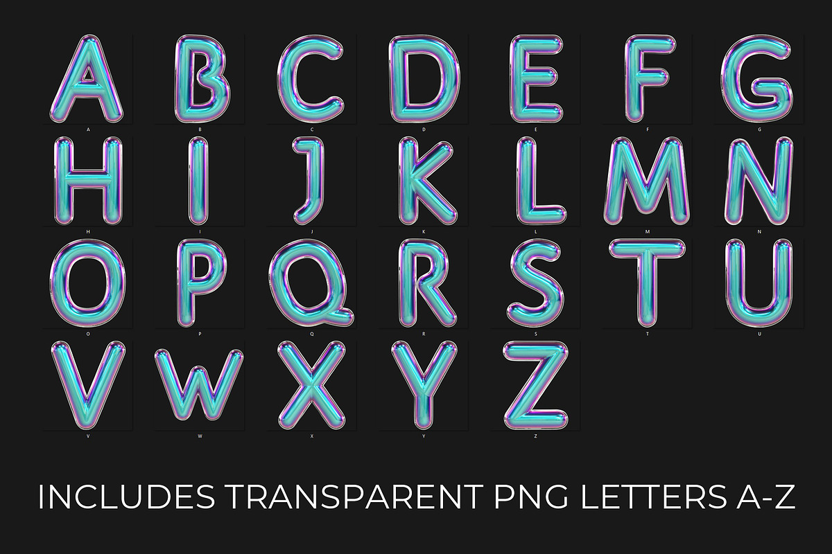 Iridescent Glass 3D Type Alphabet, an Object Graphic by Transfuchsian (Photo 3 of 8)