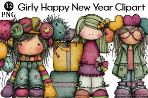 Girly Happy New Year Clipart, an Illustration by Daily.Designs