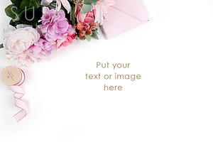 Spring flowers on white background