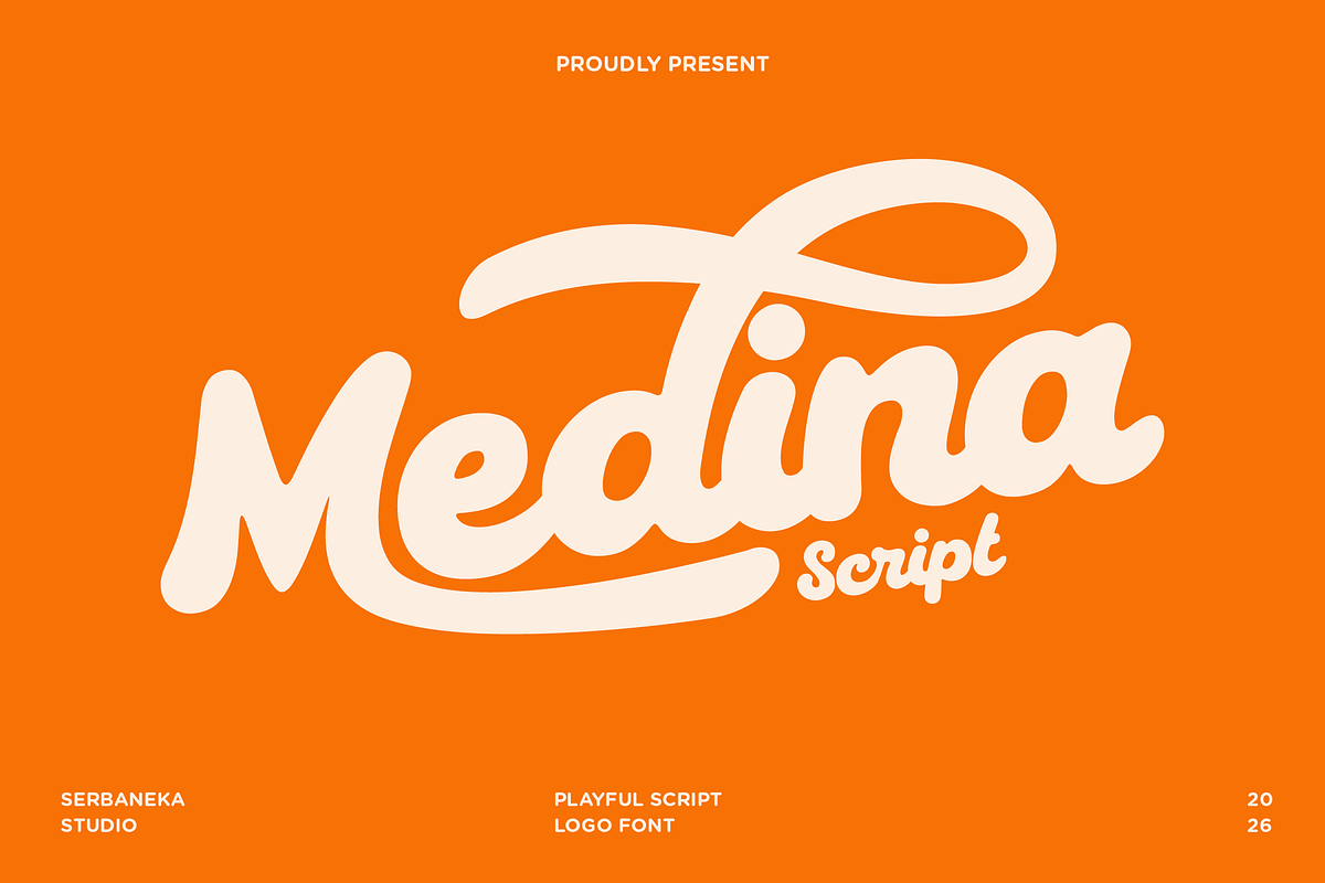Medina Retro Food Script Font, a Script Font by Serbaneka Studio (Photo 1 of 9)