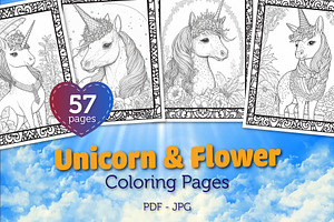 57 Unicorn & Flower Coloring Pages