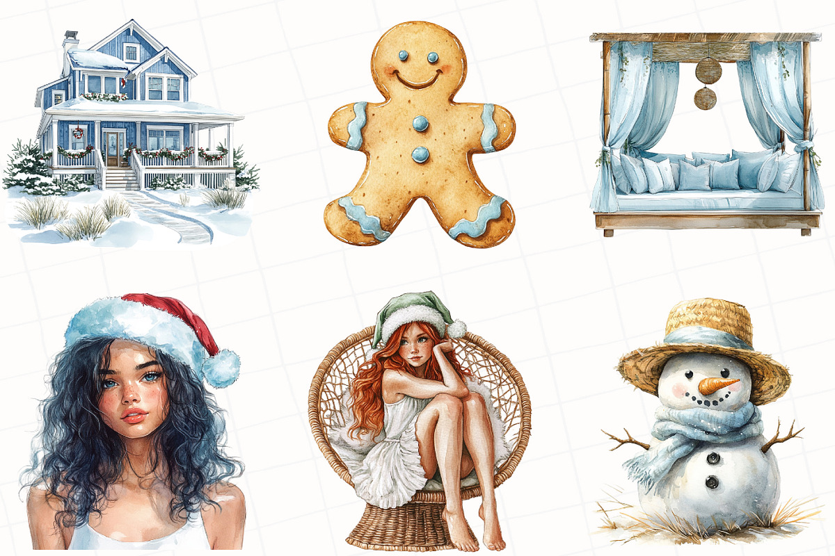 Watercolor Coastal Christmas Clipart, an Illustration by OK Design (Photo 3 of 5)