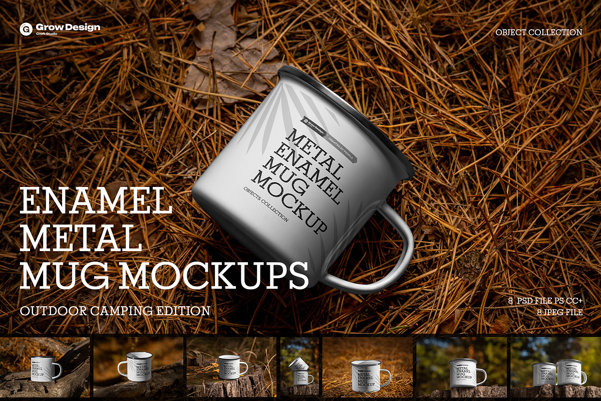 8 Enamel Metal Mug Mockups,Outdoor, a Cups & Container Mockup by Grow Design Craft Studio (Photo 1 of 6)