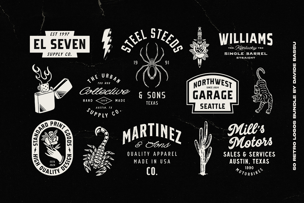 50 Retro logos Bundle, a Branding & Logo Template by Davide Bassu (Photo 5 of 12)