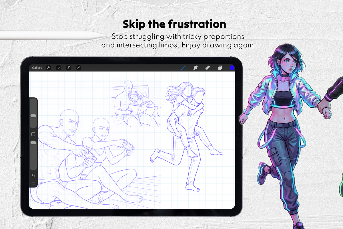 65 Couple Poses • Procreate Stamps, a Brush Add-On by Selentaori Studio (Photo 8 of 10)