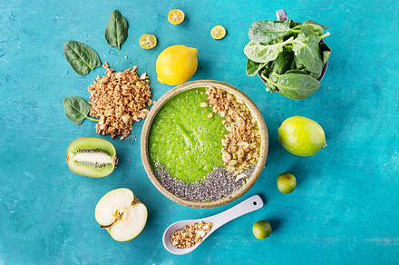 Green smoothie clean eating concept containing green, smoothie, and bowl, a Food & Drink Photo by RomanDebree