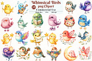 Watercolor Whimsical Birds Clipart, an Illustration by Watercolor design (Thumbnail 1 of 11)