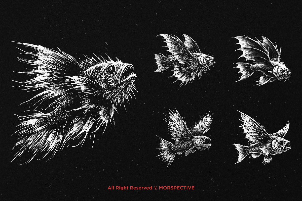 10 Bundle Dark Art Flying Fish Wings, an Illustration by Morspective (Photo 3 of 7)