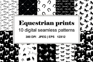 Equestrian seamless patterns set